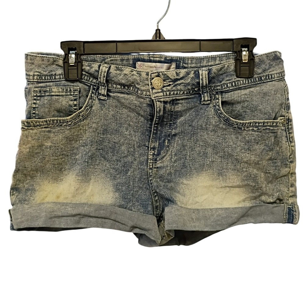No Boundaries Juniors Acid Wash Denim Cuffed Shorts Light Blue Sz 17 NJ28B631UF